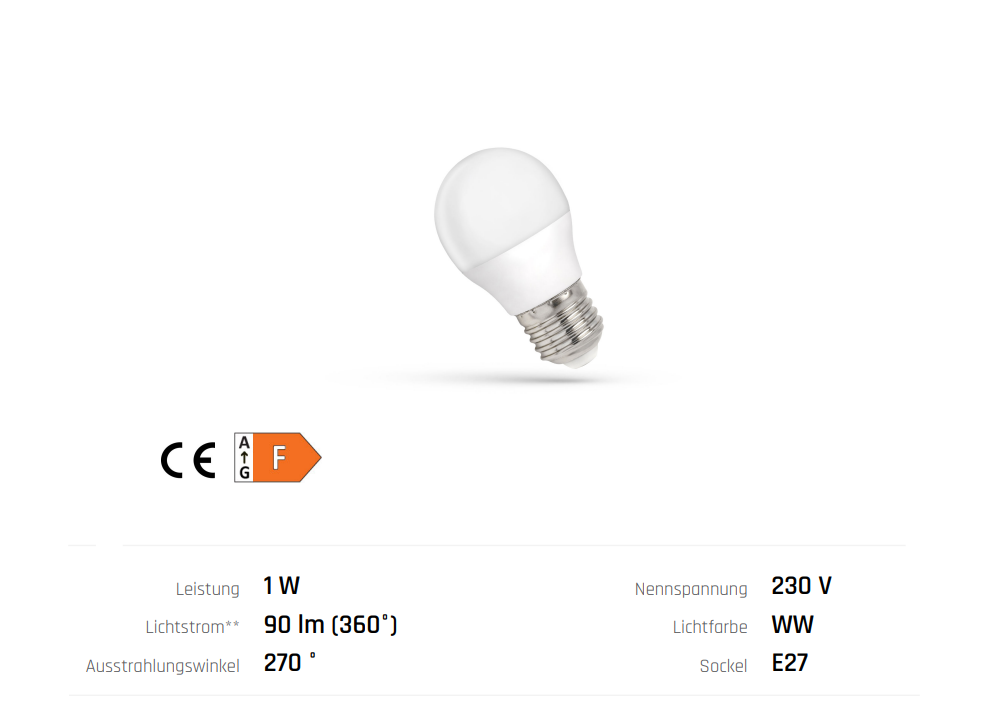 LED E27 G45 Tropfen 1W = 10W Kugel 90lm Lampe Birne Warmweiss 3000K