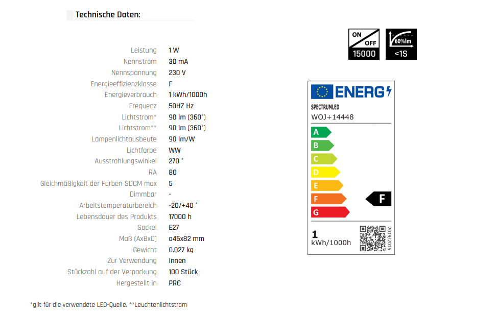 LED E27 G45 Tropfen 1W = 10W Kugel 90lm Lampe Birne Warmweiss 3000K