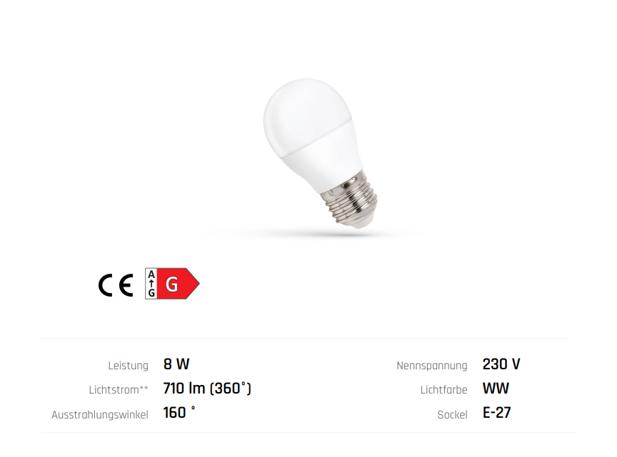 LED E27 G45 Tropfen 8W = 48W  Kugel 620lm Lampe Birne Warmweiss 3000K