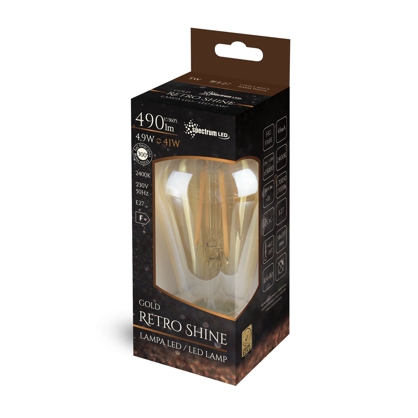 LED E27 ST58 Edison 5W = 41W Gold 500lm Retro 270° 230V Warmweiss 2400K