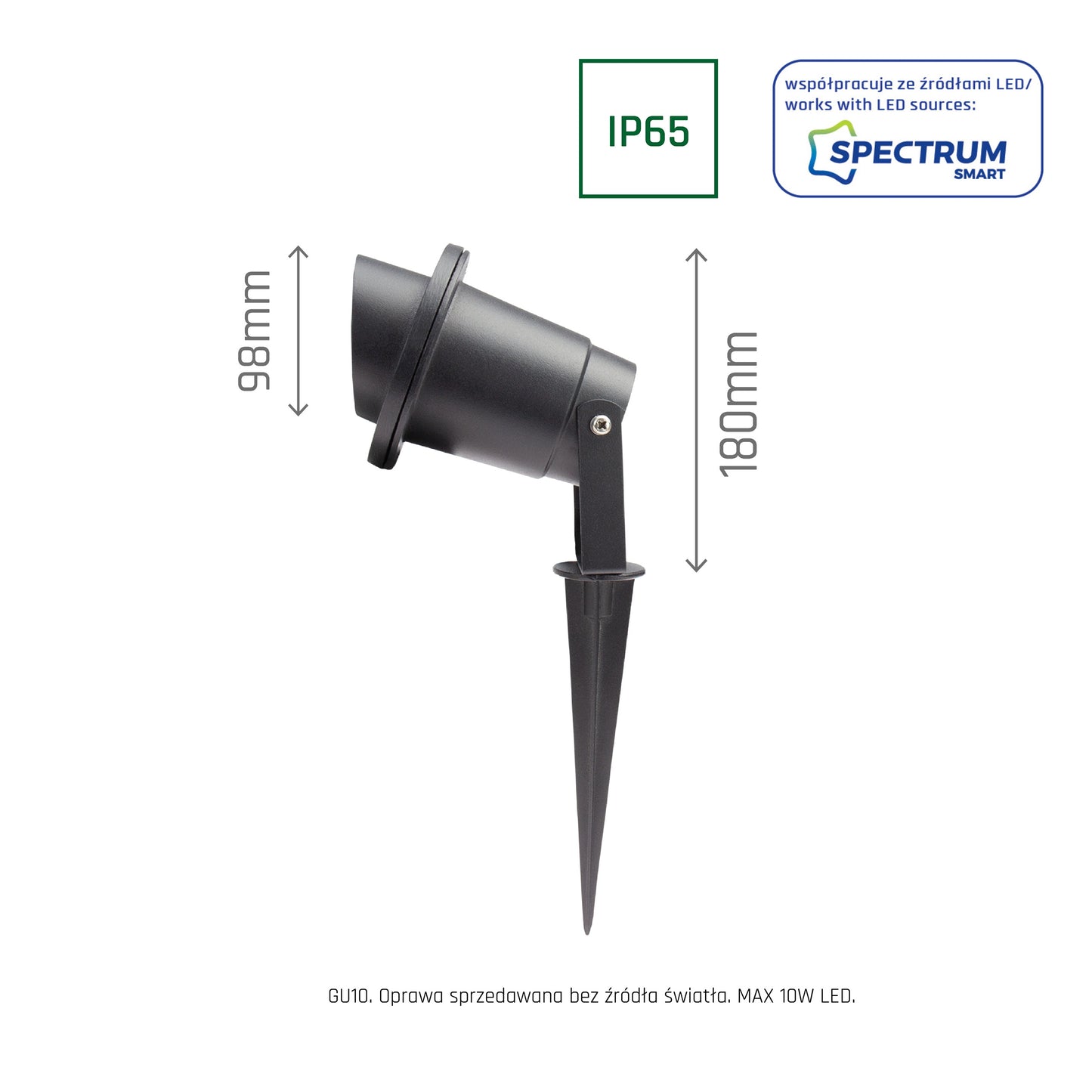 LED FLORI GU10 ALU ANGLE Gartenspot mit Erdspieß IP65 Bodenstrahler max. 6W schwarz