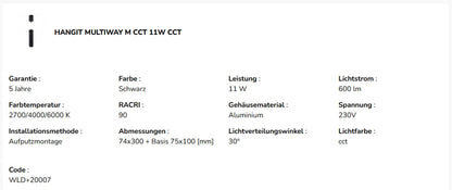 LED HANGIT MULTIWAY M 11W Deckenleuchte 1070lm schwarz 30° höhenverstellbar 230V IP20 2700-6000K CCT