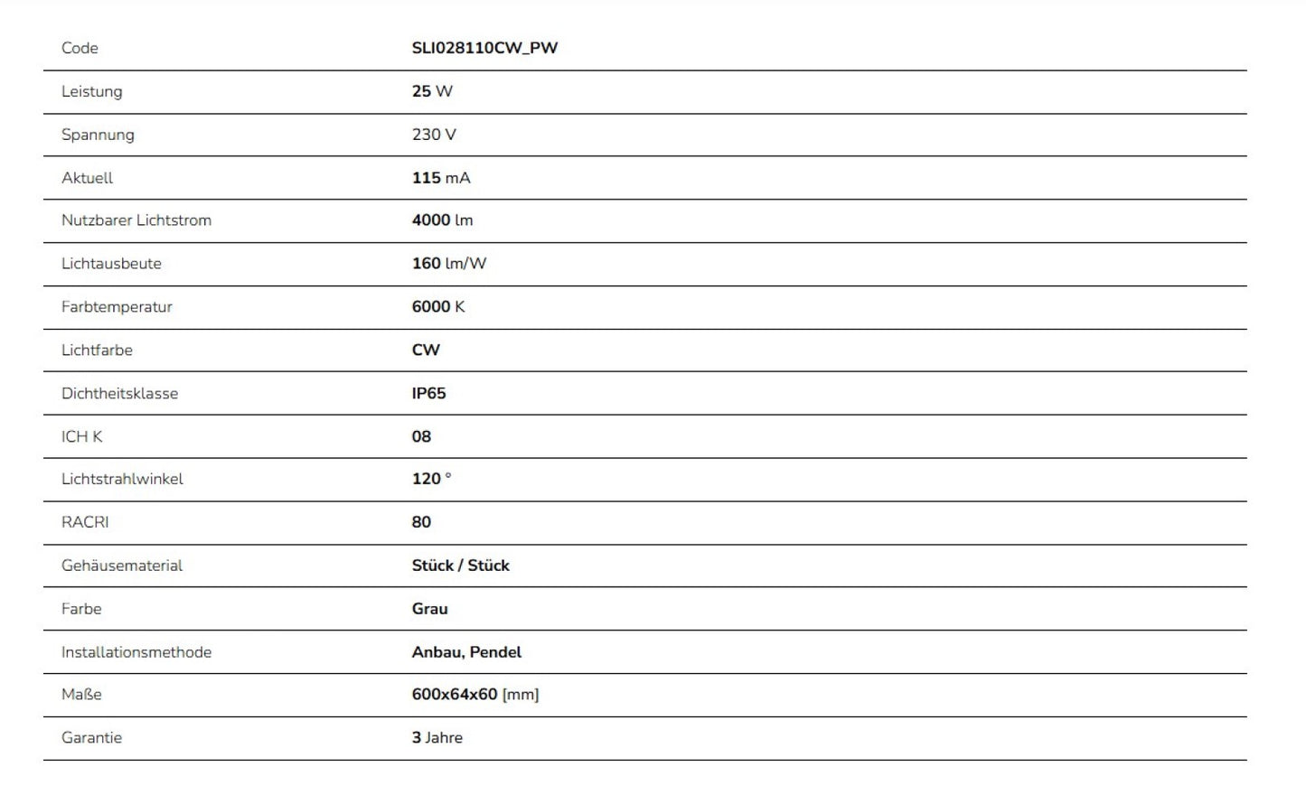 LED LIMEA CONNECT HERMETIC 25W 60cm Feuchtraumleuchte 4000lm IP65 grau IK08 Kaltweiss 6000K