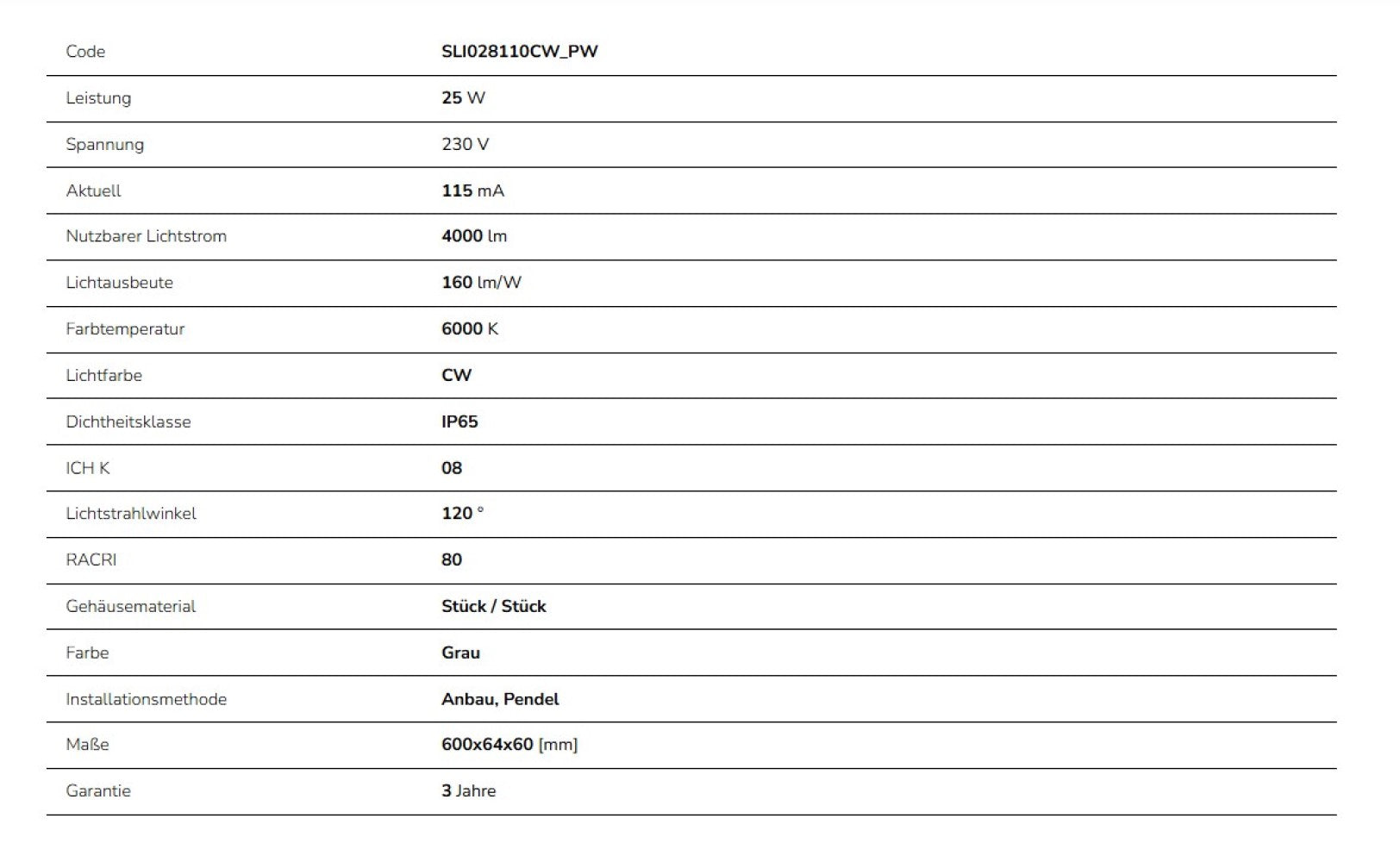 LED LIMEA CONNECT HERMETIC 25W 60cm Feuchtraumleuchte 4000lm IP65 grau IK08 Kaltweiss 6000K