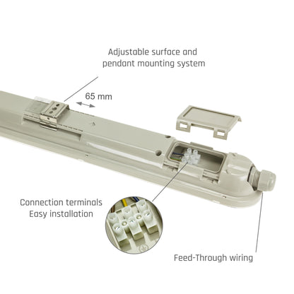 LED LIMEA GIGANT HERMETIC 38W 120cm Feuchtraumleuchte 6600lm Wannenleuchte IP65 grau Kaltweiss 6000K