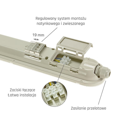 LED LIMEA GIGANT HERMETIC 60cm Feuchtraumleuchte 3000 lm Wannenleuchte IP65 grau IK10 Neutralweiss 4000K