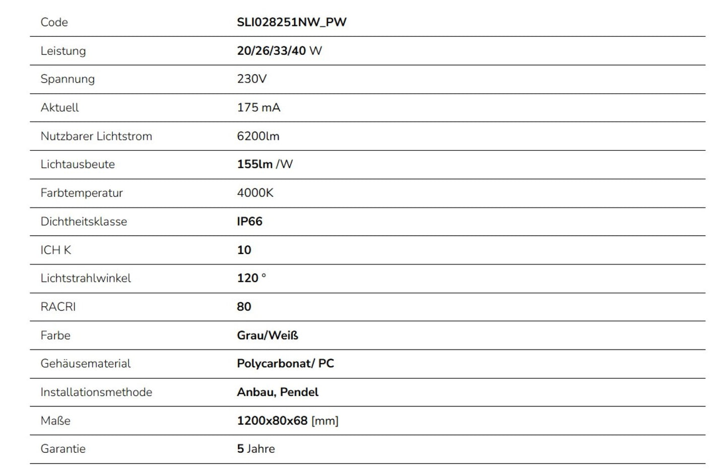 LED LIMEA GIGANT PRO 20/26/33/40W 120cm Feuchtraumleuchte 6200lm Wannenleuchte IP66 grau IK10 Neutralweiss 4000K