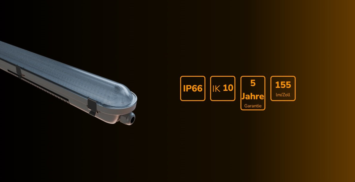 Spectrum LED LIMEA GIGANT PRO 40-85W 150cm Feuchtraumleuchte 13200lm Wannenleuchte IP66 grau IK10 Kaltweiß 6000K DALI - Sonderanfertigung