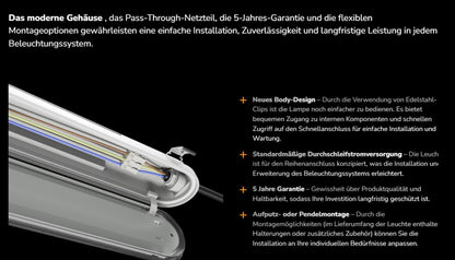 Spectrum LED LIMEA GIGANT PRO 40-85W 150cm Feuchtraumleuchte 13200lm Wannenleuchte IP66 grau IK10 Kaltweiß 6000K DALI mit Notlichtfunktion - Sonderanfertigung