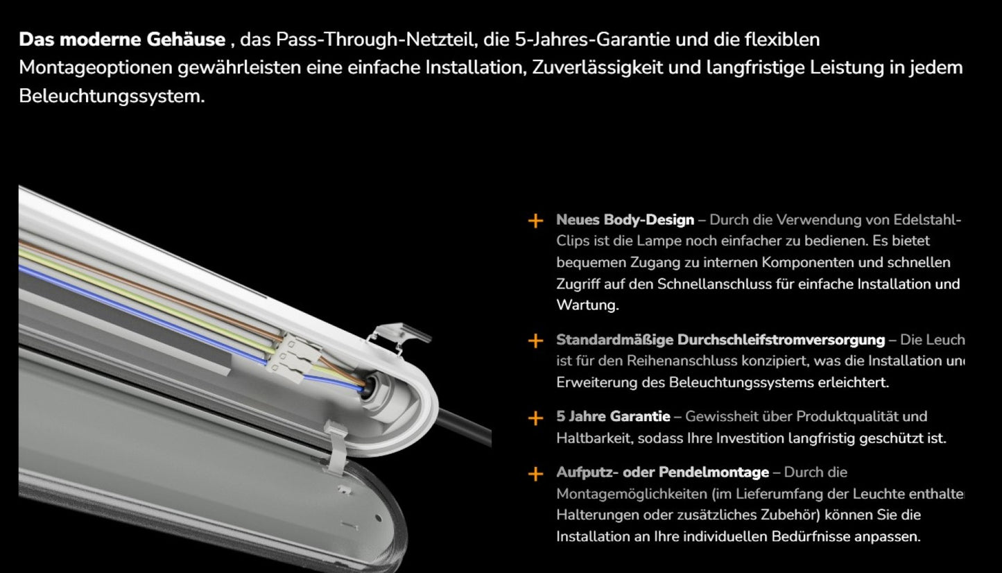 Spectrum LED LIMEA GIGANT PRO 40-85W 150cm damp-proof light 13200lm diffuser light IP66 grey IK10 neutral white 4000K