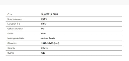 LED LIMEA TRI PROOF Feuchtraumleuchte Wannenleuchte 127cm IP65 grau für 2 x T8 LED Röhre G13 120cm