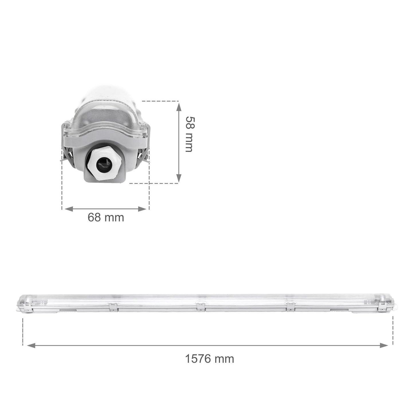 Feuchtraumleuchte Wannenleuchte 161cm IP65 grau fuer 1 x T8 LED Roehre G13 150cm