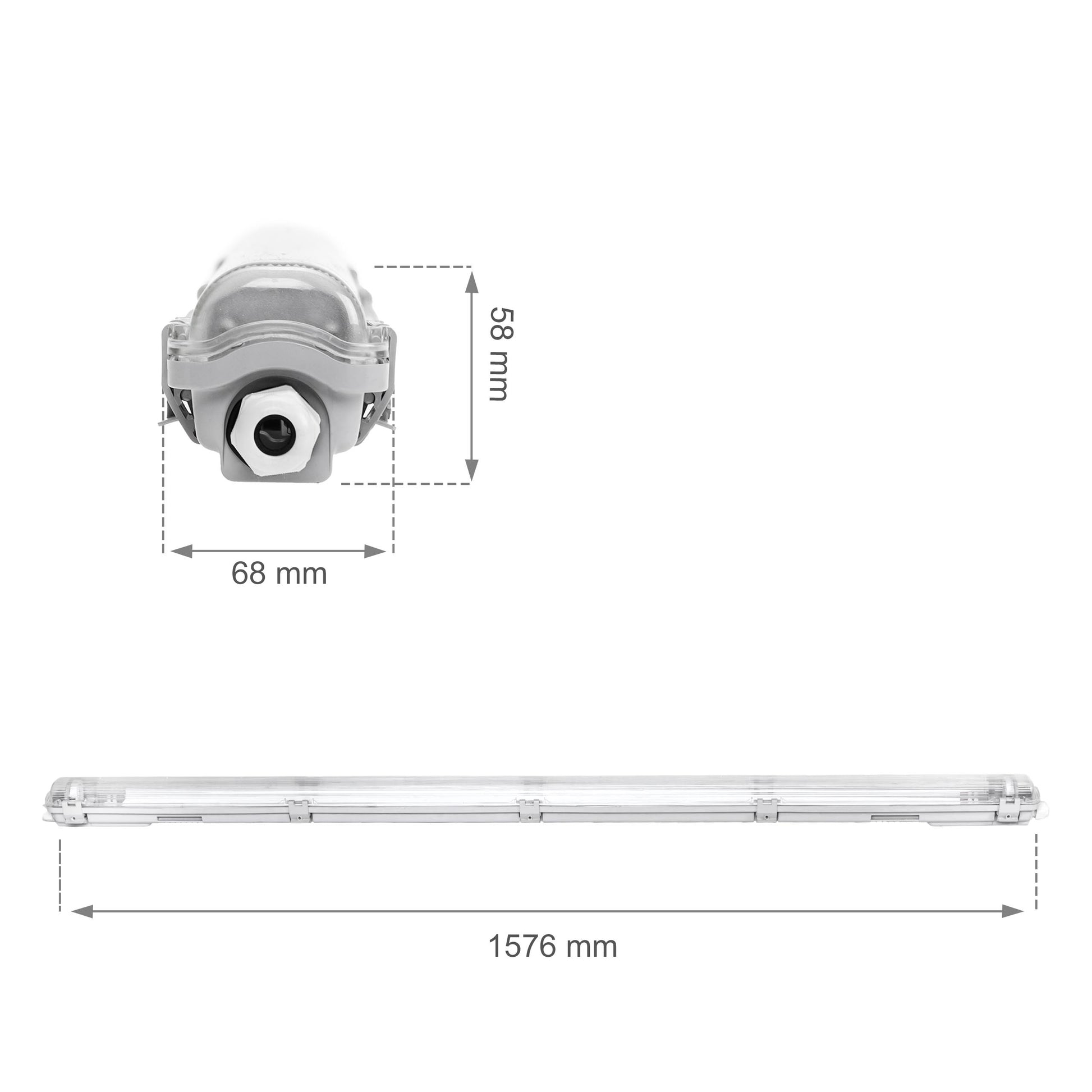 Feuchtraumleuchte Wannenleuchte 161cm IP65 grau fuer 1 x T8 LED Roehre G13 150cm