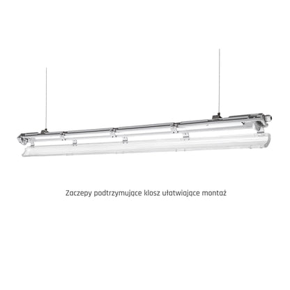 Feuchtraumleuchte Wannenleuchte 161cm IP65 grau fuer 1 x T8 LED Roehre G13 150cm