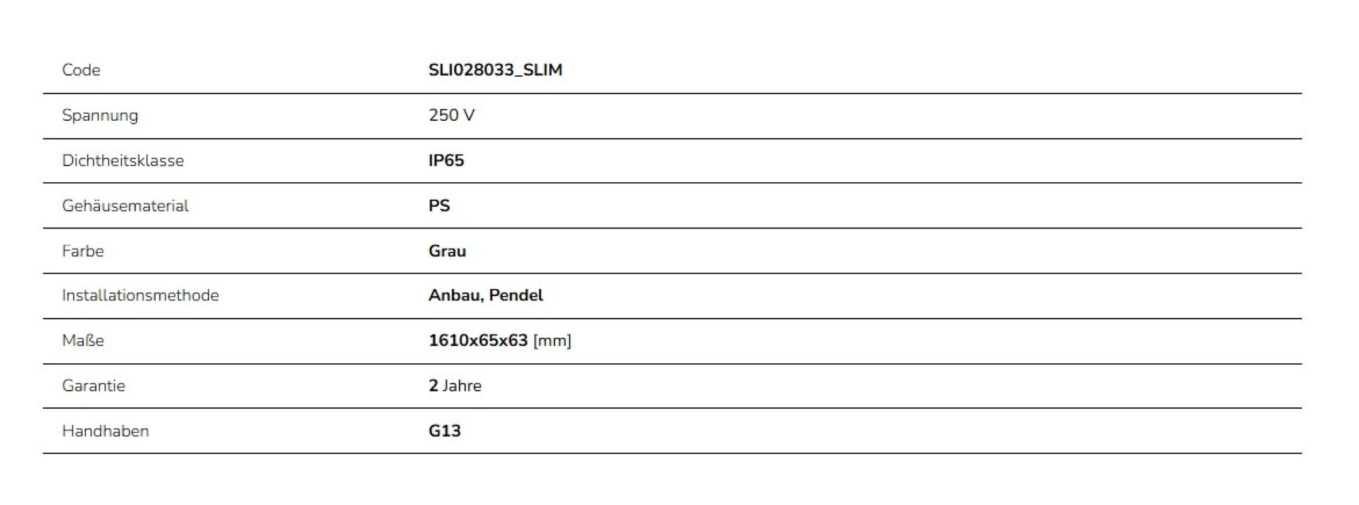 Feuchtraumleuchte Wannenleuchte 161cm IP65 grau fuer 1 x T8 LED Roehre G13 150cm