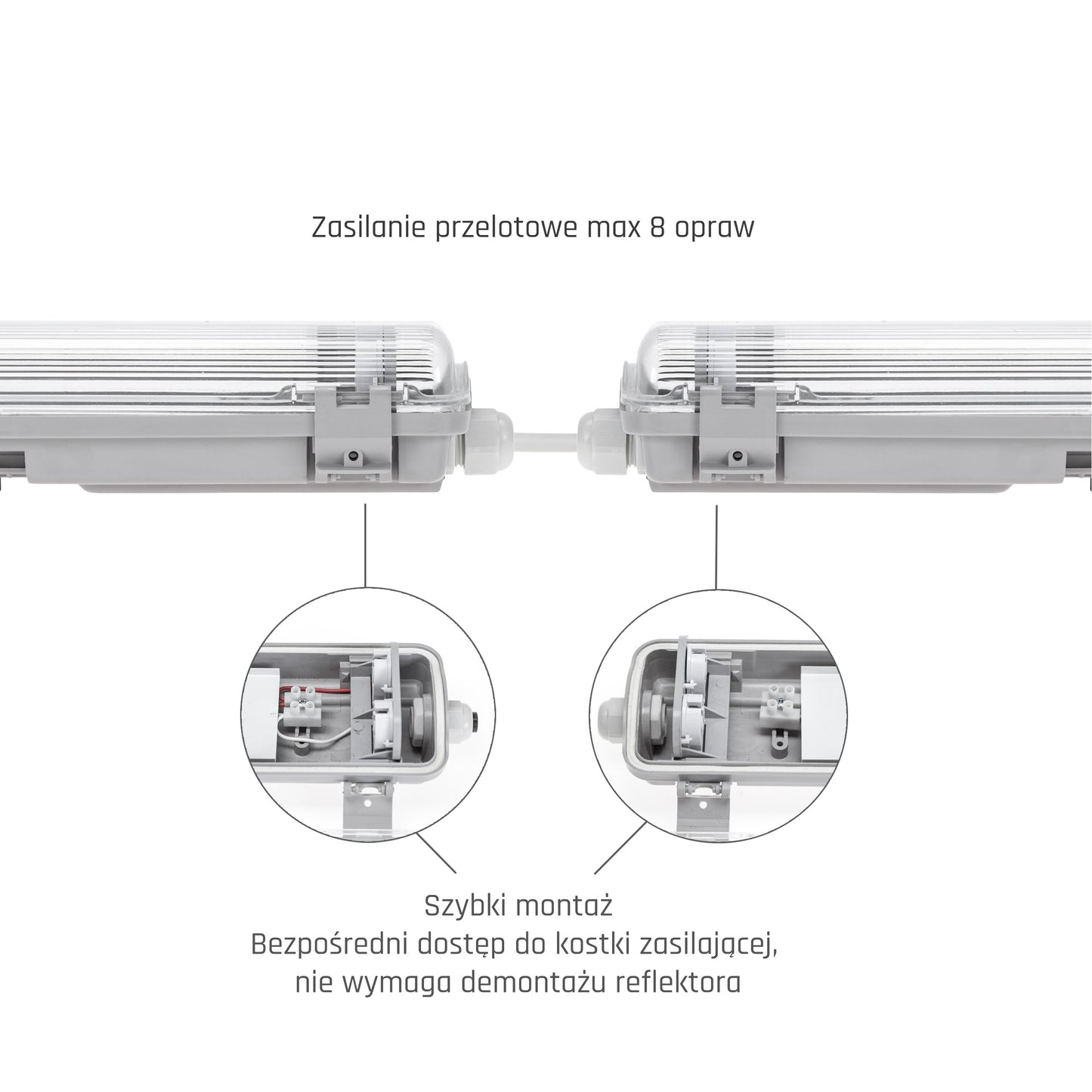 Feuchtraumleuchte Wannenleuchte 161cm IP65 grau fuer 2 x T8 LED Roehre G13 150cm