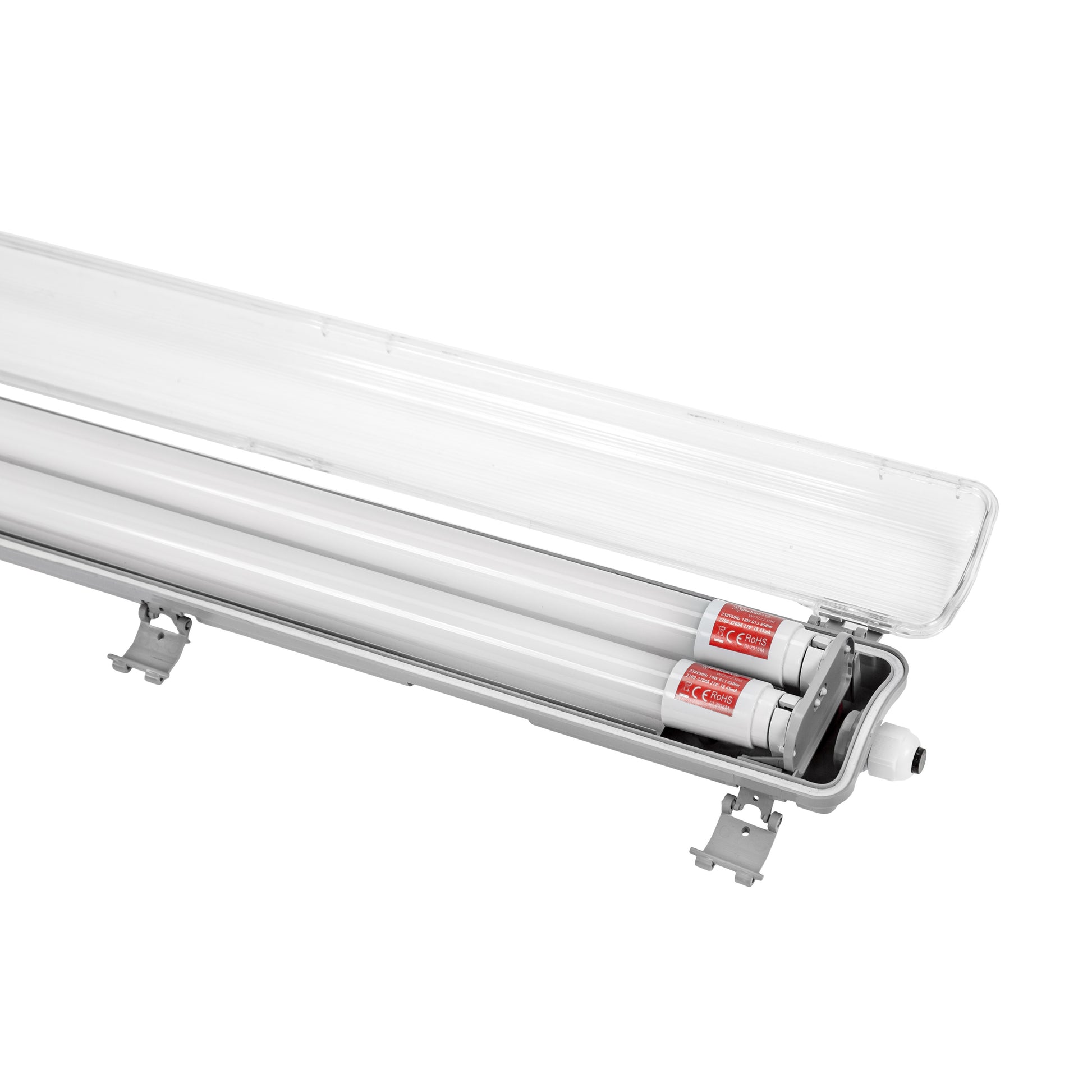 Feuchtraumleuchte Wannenleuchte 161cm IP65 grau fuer 2 x T8 LED Roehre G13 150cm