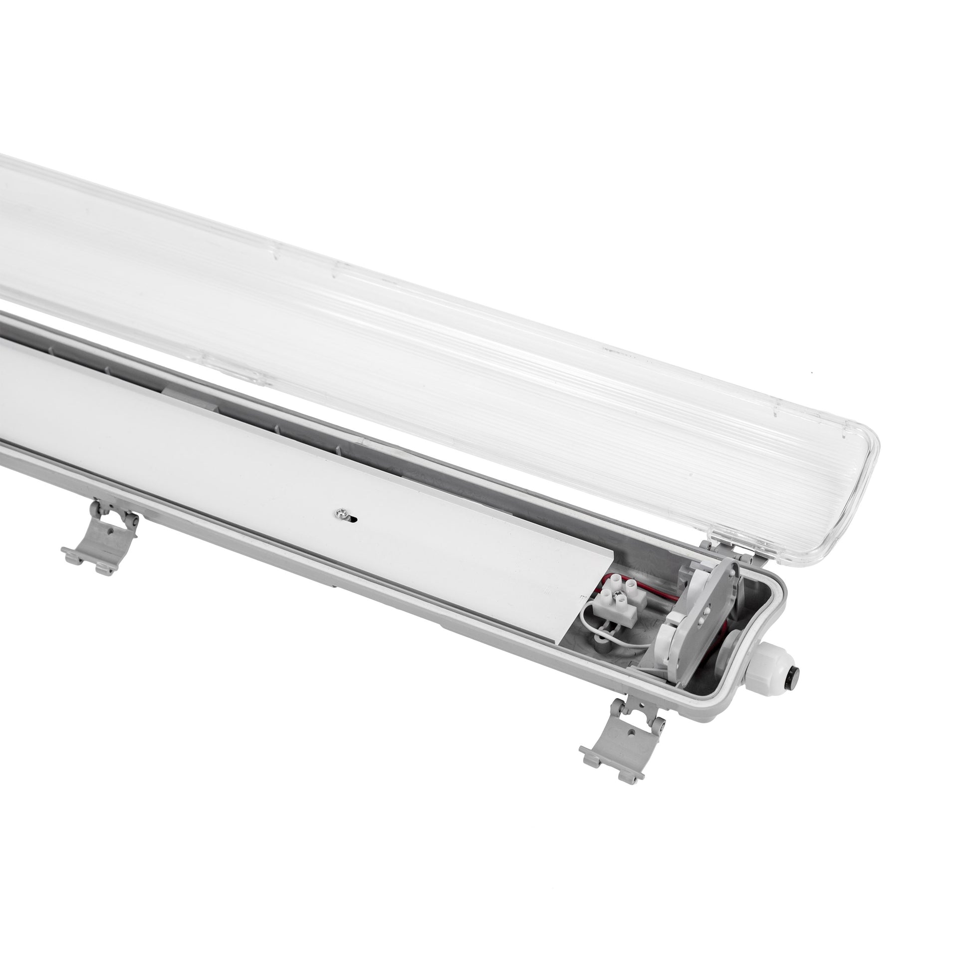 Feuchtraumleuchte Wannenleuchte 161cm IP65 grau fuer 2 x T8 LED Roehre G13 150cm