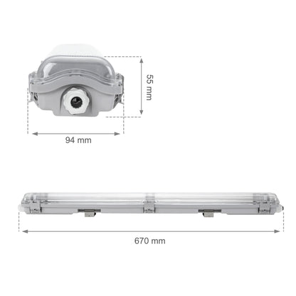 LED LIMEA TRI PROOF Feuchtraumleuchte Wannenleuchte 67cm IP65 grau fuer 2 x T8 LED Roehre G13 60cm