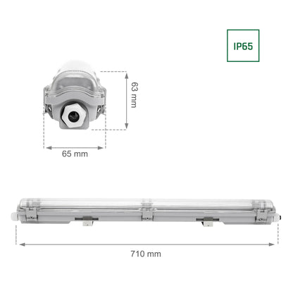 Feuchtraumleuchte Wannenleuchte 71cm IP65 grau fuer 1 x T8 LED Roehre G13 60cm