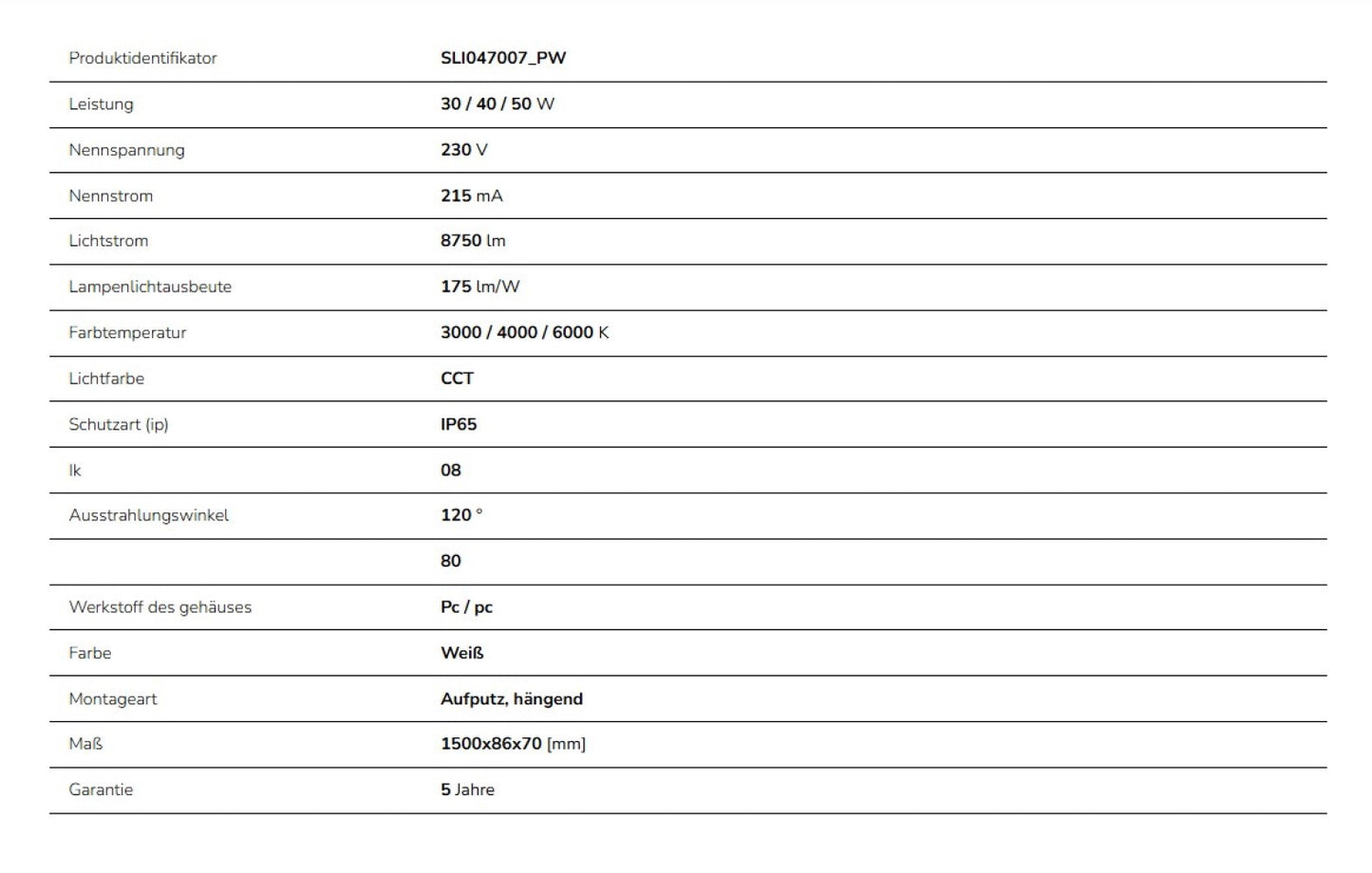 LED LIMEA VARIO HERMETIC 30/40/50W 150cm Feuchtraumleuchte 8750lm 120° IP65 grau IK08 3 CCT 3000-6000K