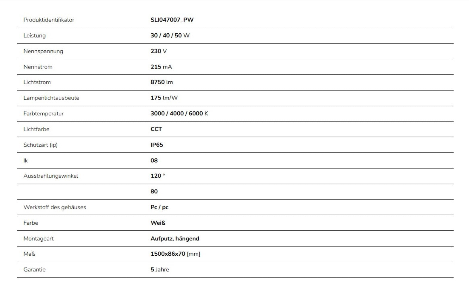 LED LIMEA VARIO HERMETIC 30/40/50W 150cm Feuchtraumleuchte 8750lm 120° IP65 grau IK08 3 CCT 3000-6000K