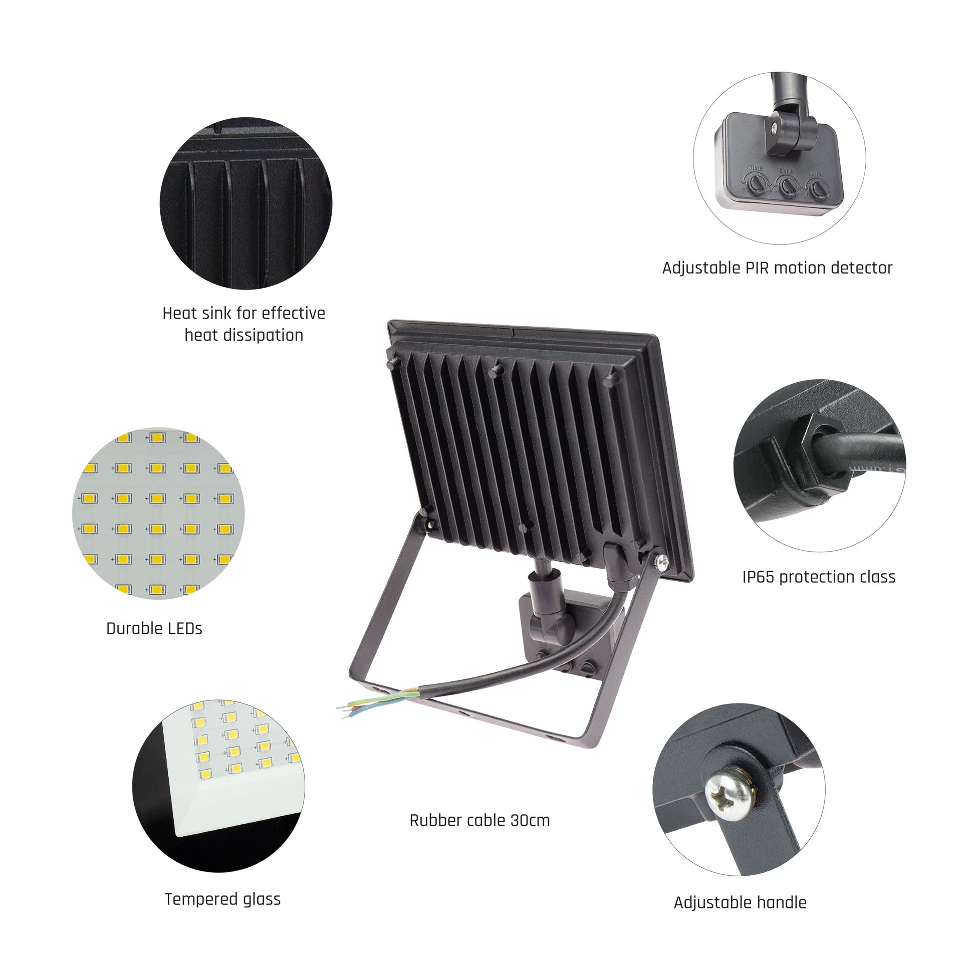 LED LUX 3 Fluter schwarz 50W Strahler 4700lm IP44 Kalt 6000K mit Bewegungsmelder