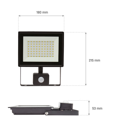 LED LUX 3 Fluter schwarz 50W Strahler 4700lm IP44 Kalt 6000K mit Bewegungsmelder