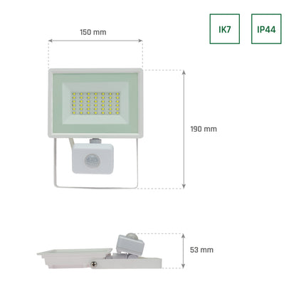 LED LUX 3 Fluter weiß 30W Strahler 2900lm IP44 Kaltweiß 6000K mit Bewegungsmelder