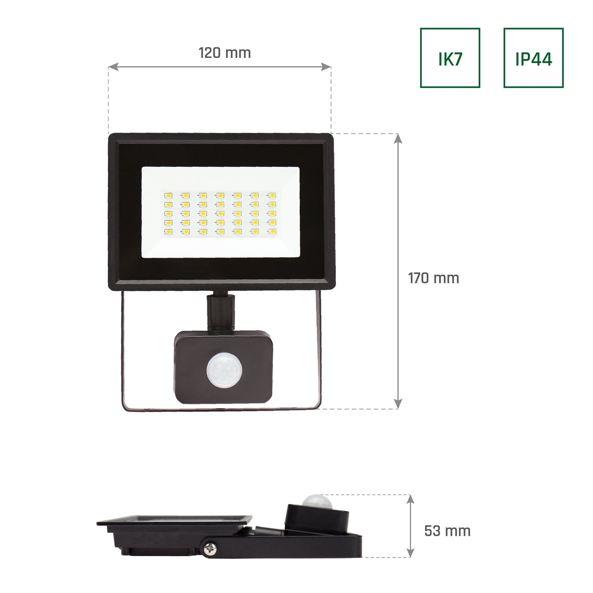 LED LUX3 Fluter schwarz 20W Strahler 2000lm IP44 Neutral 4000K mit Bewegungsmelder