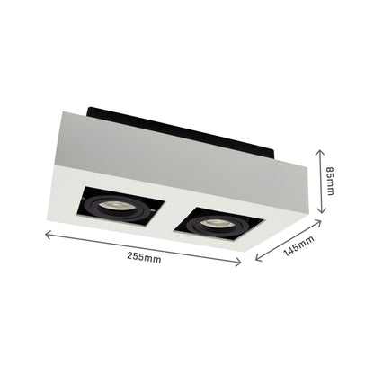 LED Mirora GU10 2 fach Deckenleuchte schwarz &amp; weiss schwenkbar IP20 max.35W eckig