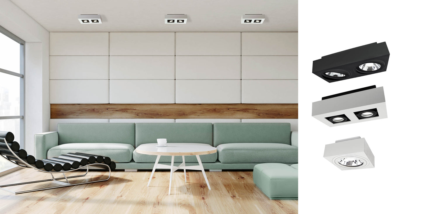 LED Mirora GU10 2 fach Deckenleuchte schwarz &amp; weiss schwenkbar IP20 max.35W eckig