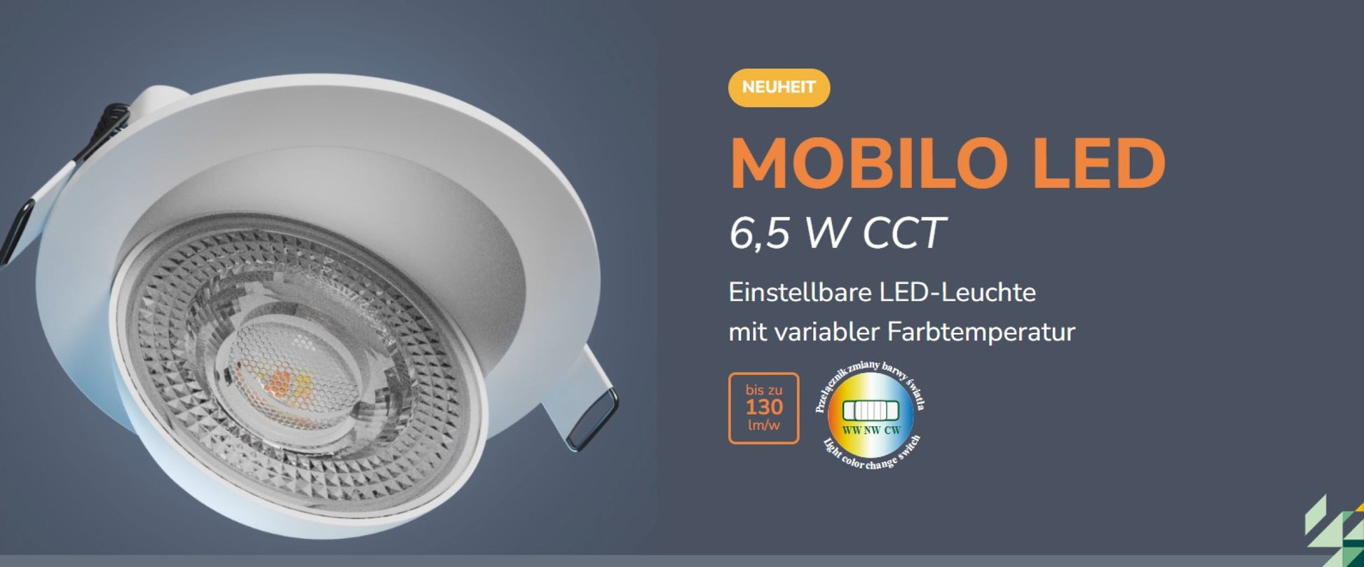 LED MOBILO LED Einbauleuchte 6,5W rund 36° verstellbar 850lm weiss IP20 2700-6000K CCT