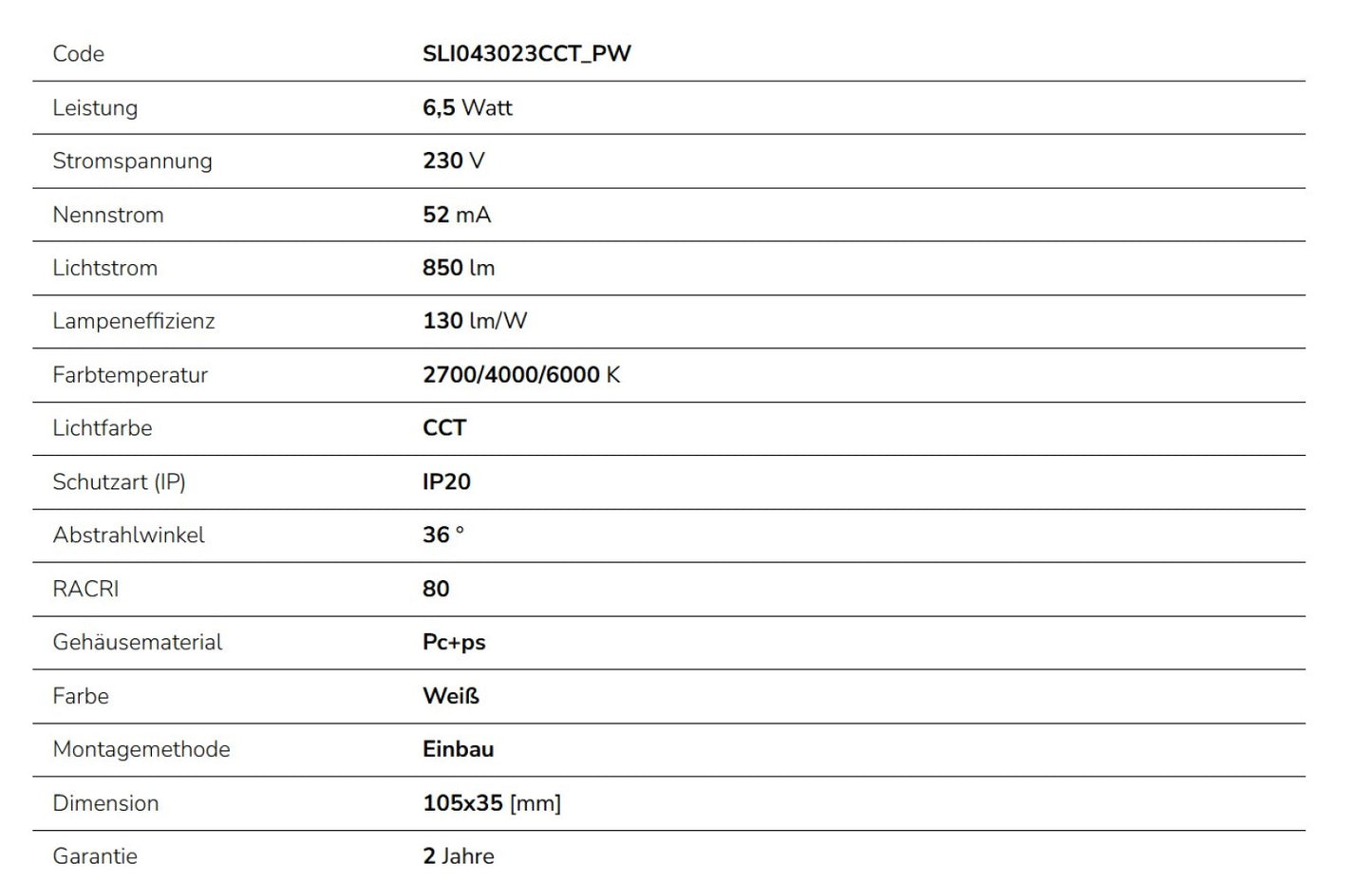 LED MOBILO LED Einbauleuchte 6,5W rund 36° verstellbar 850lm weiss IP20 2700-6000K CCT