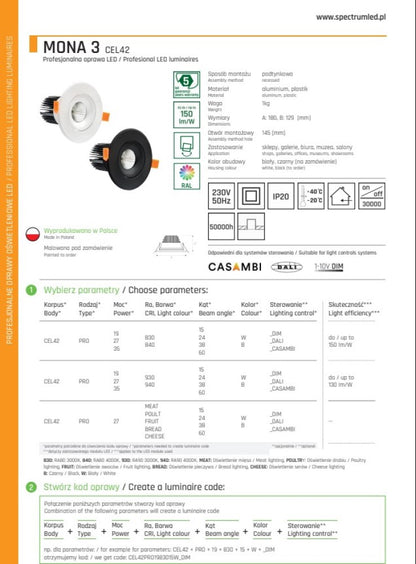 LED MONA 3 Einbaustrahler 19W schwenkbar 2850lm 60° rund 230V weiß IP20 Neutralweiß 4000K - Sonderanfertigung