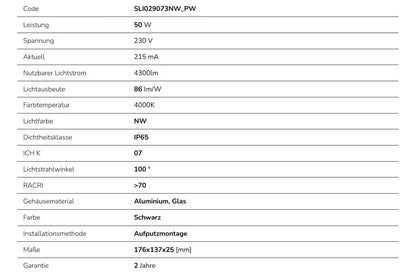 LED NOCTIS LUX 4 Fluter 50W Strahler 4300lm schwarz 100° 230V IP65 IK07 Neutralweiss 4000K