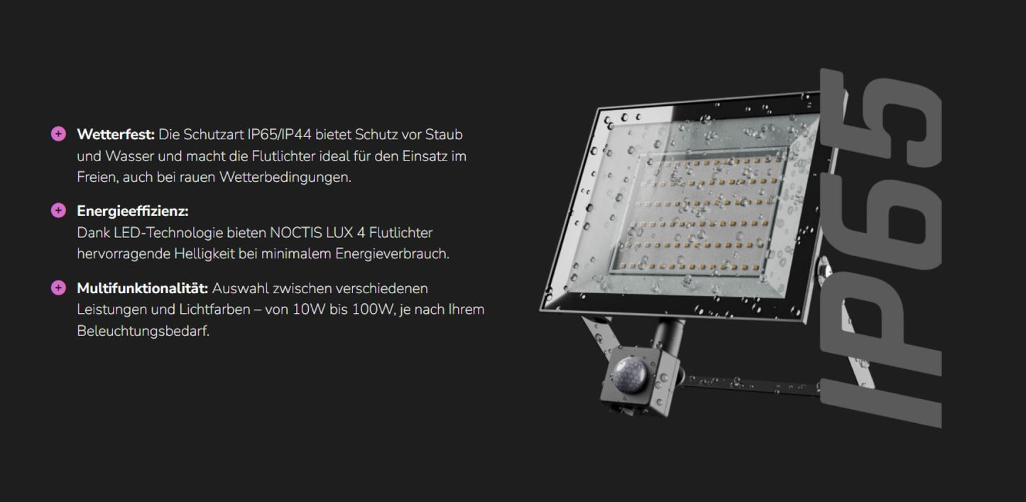 LED NOCTIS LUX 4 Fluter 50W Strahler 4300lm schwarz 100° 230V IP65 IK07 Neutralweiss 4000K
