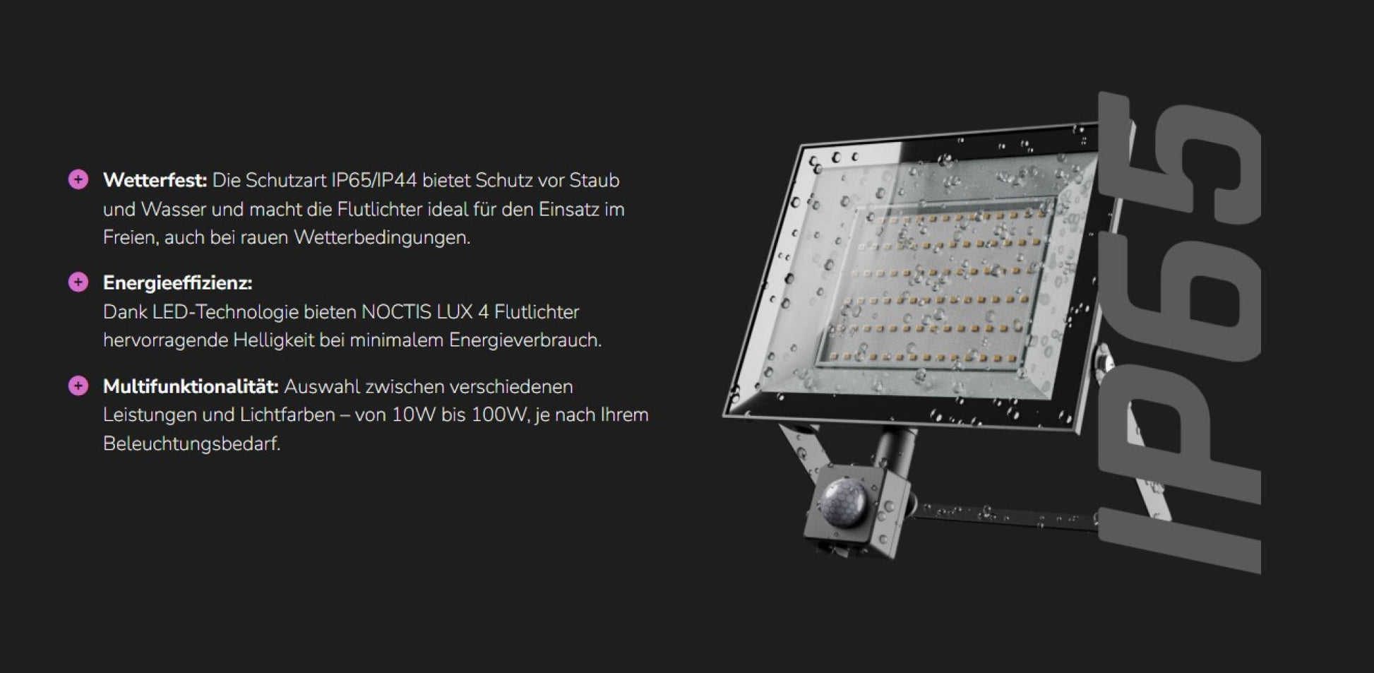LED NOCTIS LUX 4 Fluter 50W Strahler 4300lm schwarz 100° 230V IP65 IK07 Neutralweiss 4000K