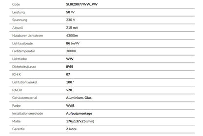 LED NOCTIS LUX 4 Fluter 50W Strahler 4300lm weiss 100° 230V IP65 IK07 Warmweiss 3000K