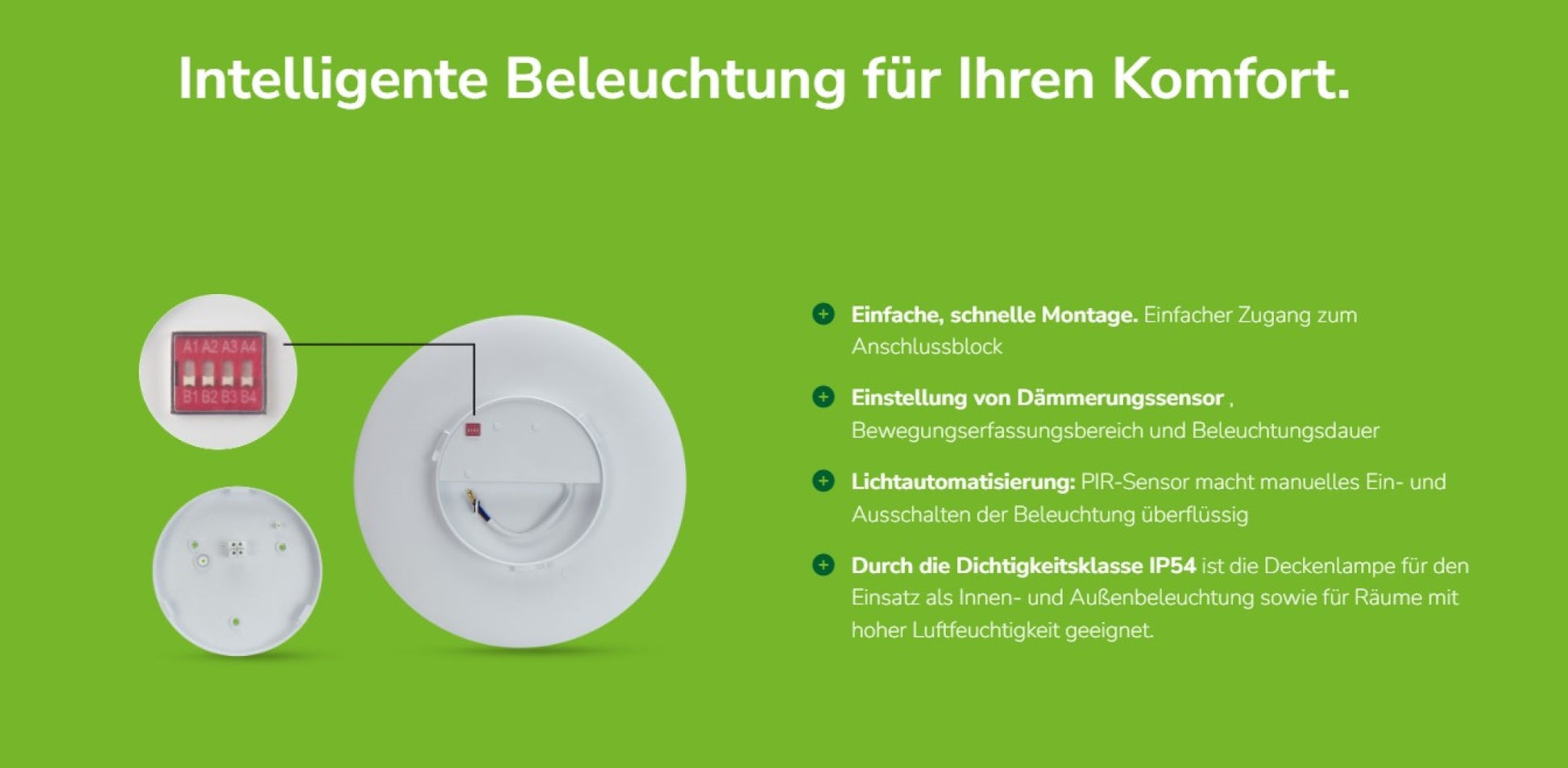 LED NYMPHEA PROXI PIR 18W Deckenleuchte 120° 2000lm weiss IP54 rund Warmweiss 3000K mit Bewegungssensor