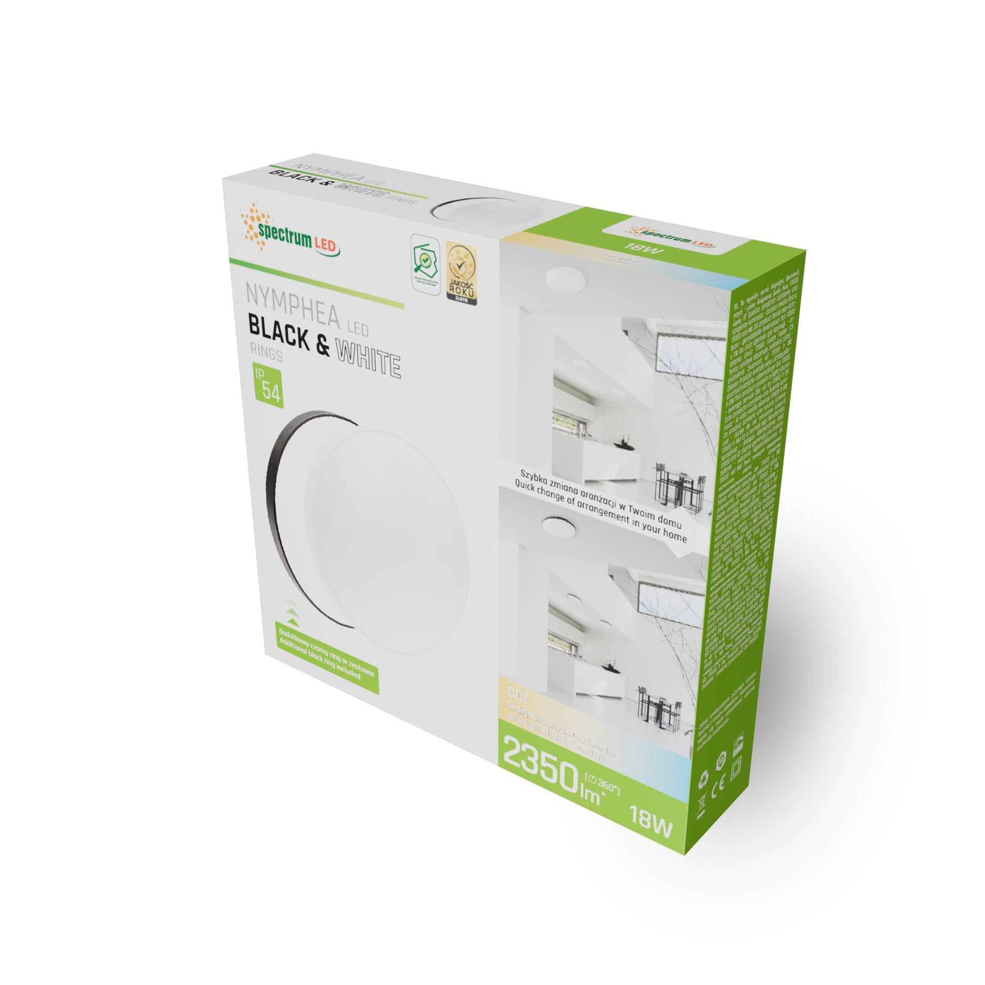LED NYMPHEA RINGS schwarz &amp; weiß 18W Deckenleuchte 115° IP54 2350lm rund 3000-6000K CCT