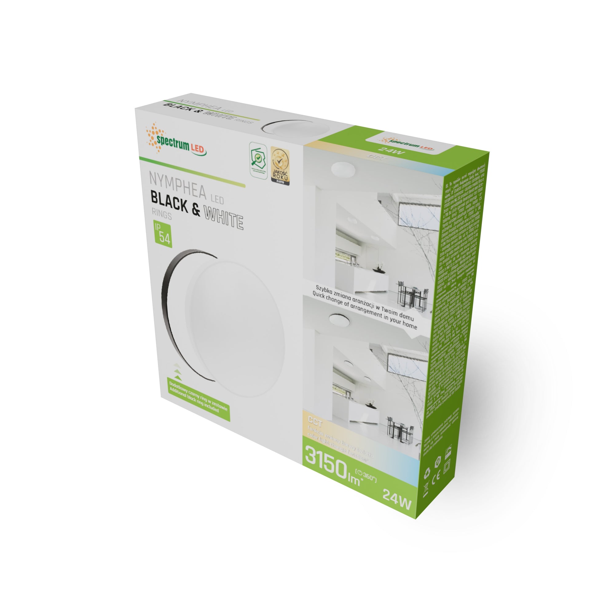LED NYMPHEA RINGS schwarz &amp; weiß 24W Deckenleuchte 3150lm 115° IP54 3000-6000K CCT rund