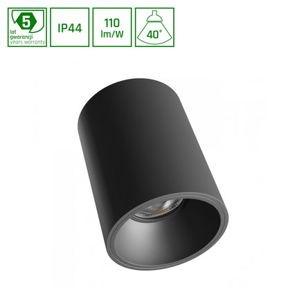 LED Orbito Surface Deckenleuchte 10W rund 40° 1100lm schwarz IP44 Aufbau UGR&gt;19 Warmweiss 3000K