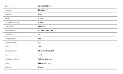 LED Panel Algine 25W/40W/45W eckig 62x62cm DIP-Switch 6500lm UGR&lt;19 weiss 90° IP20 3000-6000K CCT