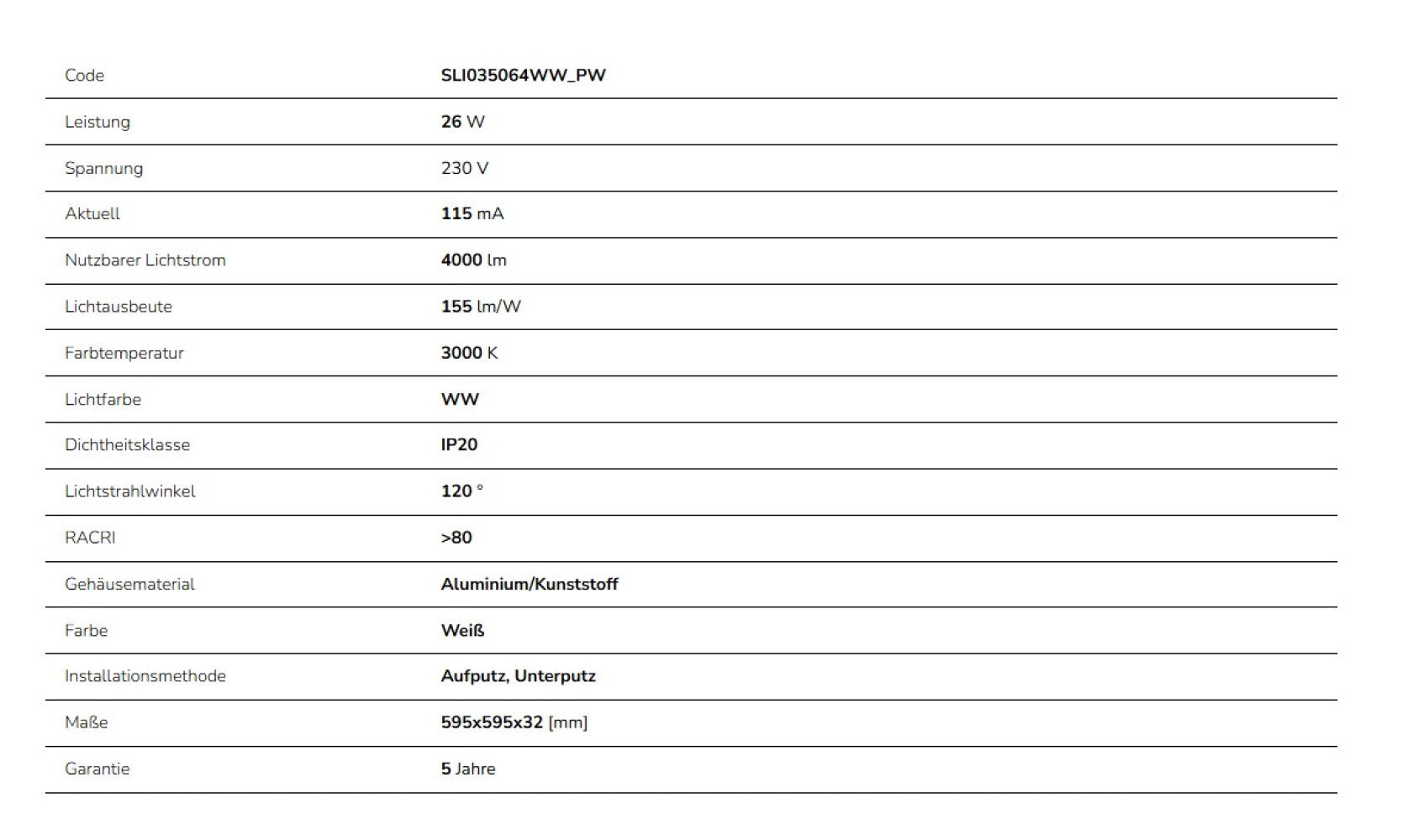 LED Panel Algine 26W eckig 60x60cm weiss 4000lm 120° IP20 Warmweiss 3000K