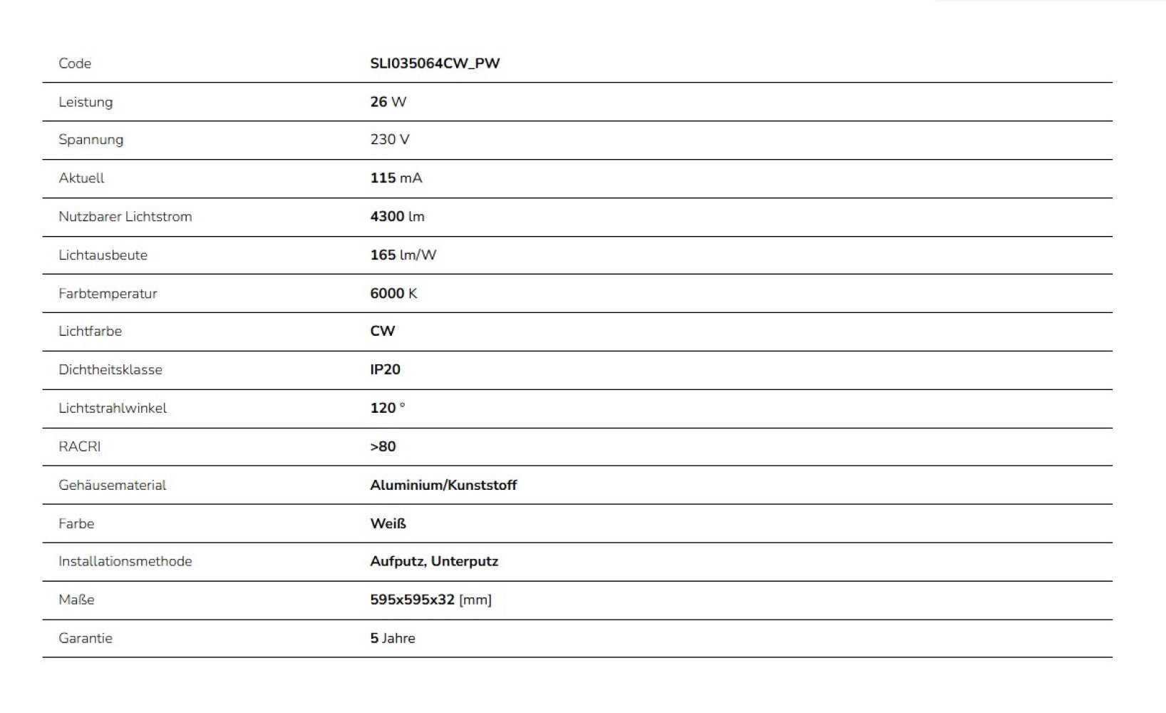 LED Panel Algine 26W eckig 60x60cm weiss 4300lm 120° IP20 Kaltweiss 6000K