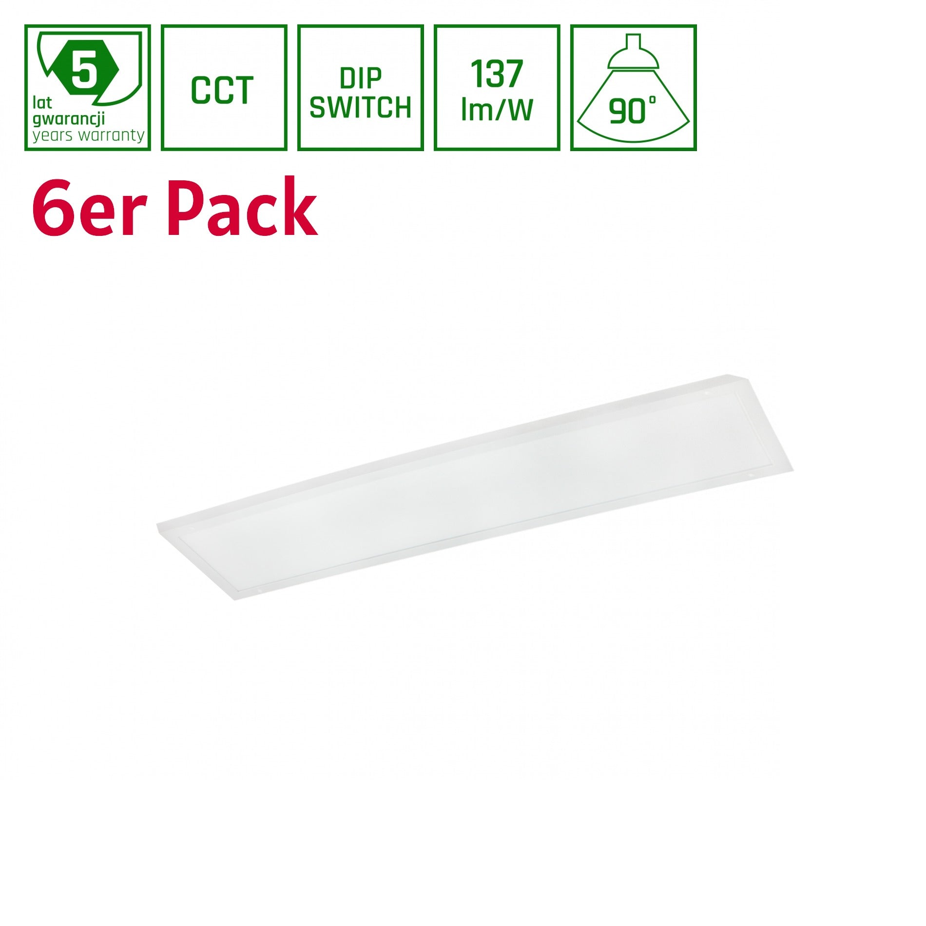 LED Panel Algine 26W/36W/46W eckig 30x120cm DIP-Switch 6300lm UGR 19 weiss 90° IP20 3000-6000K CCT