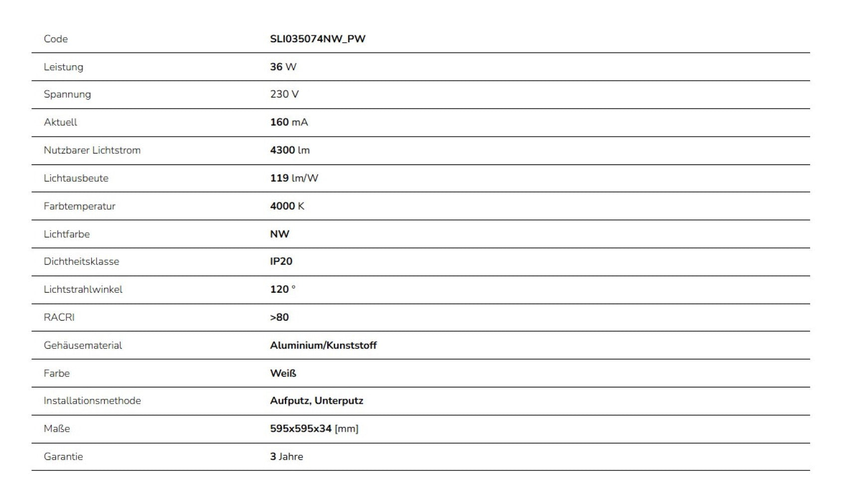 LED Panel Algine 36W eckig 60x60cm weiss 4300lm 120° IP20 Neutralweiss 4000K