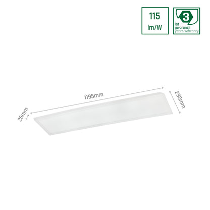 LED Panel Algine 40W eckig 30x120cm 4600lm 230V weiss 120° IP20 Warmweiss 3000K