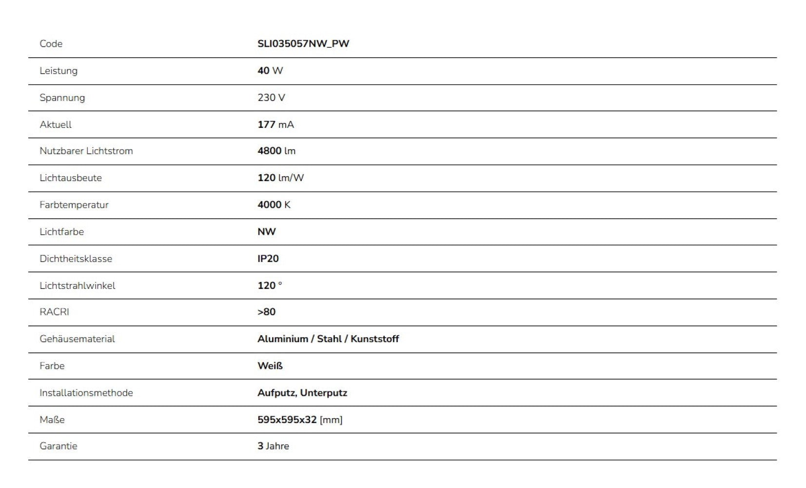 LED Panel Algine 40W eckig 60x60cm weiss 4800lm 120° IP20 Neutralweiss 4000K